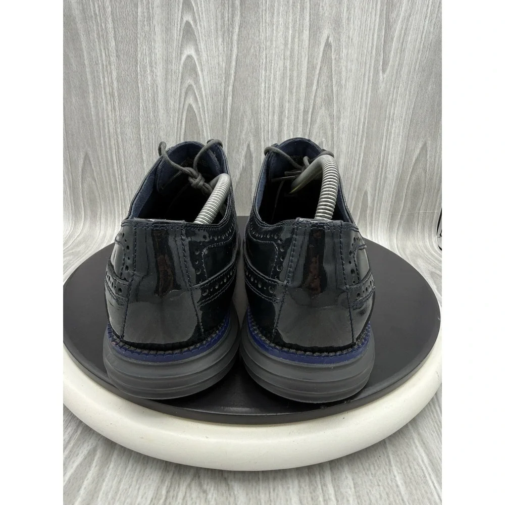 Cole Haan Grand OS Longwing Mens Size 12M Shiny Navy Blue Wingtip Oxfords C21023